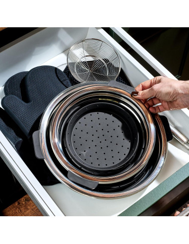 Conjunto de cestas de vapor HexClad 2 piezas 3 y 8Qt acero y silicona