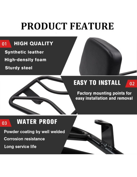 Respaldo desmontable con soporte de equipaje MOCODUO para Kawasaki Vulcan S 650