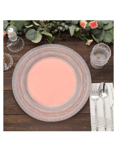 Set de 12 Platos Cargadores TCF Linen 33 cm Oro Rosa Encaje