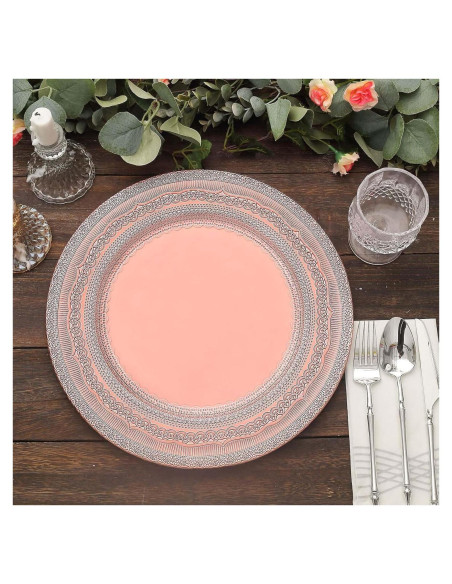 Set de 12 Platos Cargadores TCF Linen 33 cm Oro Rosa Encaje