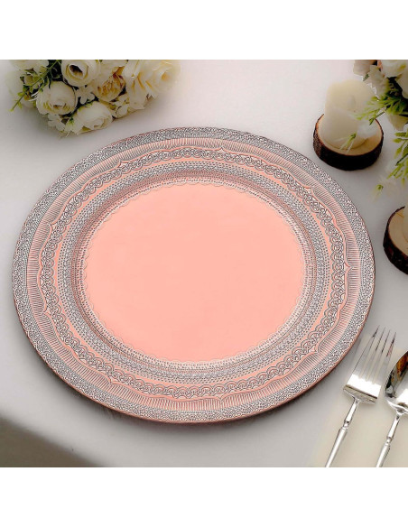 Set de 12 Platos Cargadores TCF Linen 33 cm Oro Rosa Encaje