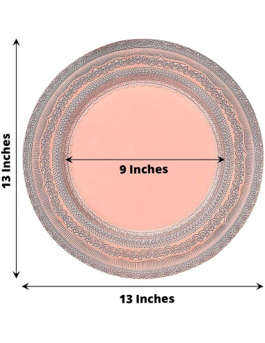 Set de 12 Platos Cargadores TCF Linen 33 cm Oro Rosa Encaje