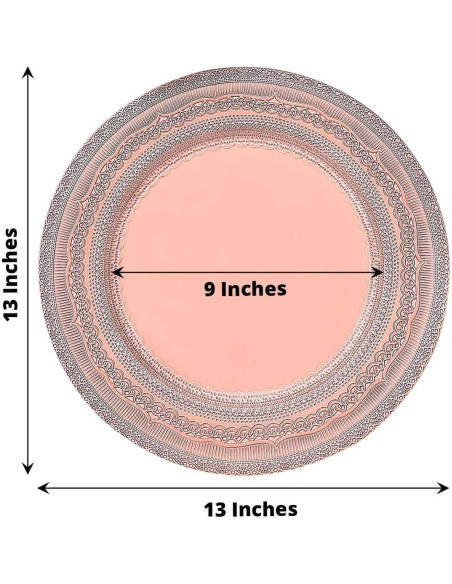 Set de 12 Platos Cargadores TCF Linen 33 cm Oro Rosa Encaje