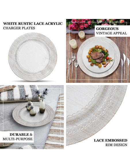 Set de 12 Platos Cargadores TCF Linen 33 cm Oro Rosa Encaje