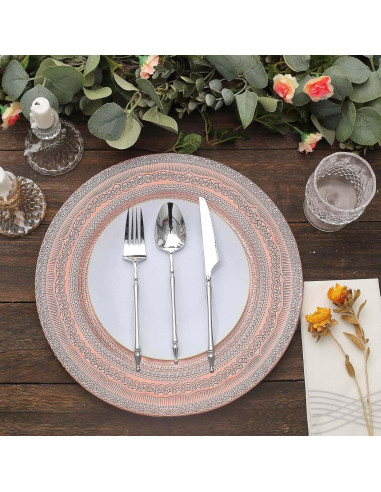 Set de 12 Platos Cargadores TCF Linen 33 cm Oro Rosa Encaje