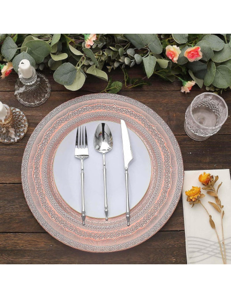 Set de 12 Platos Cargadores TCF Linen 33 cm Oro Rosa Encaje