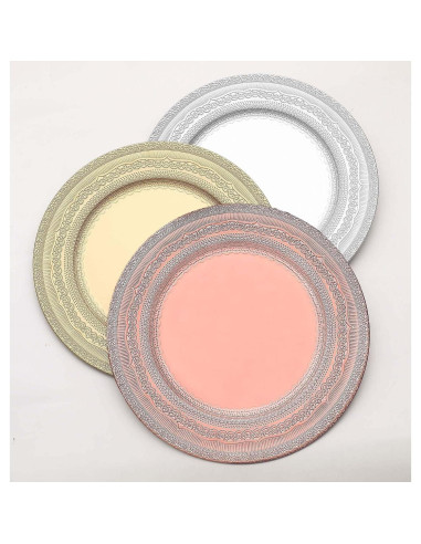 Set de 12 Platos Cargadores TCF Linen 33 cm Oro Rosa Encaje