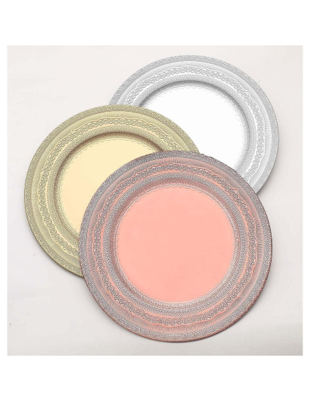 Set de 12 Platos Cargadores TCF Linen 33 cm Oro Rosa Encaje