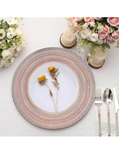 Set de 12 Platos Cargadores TCF Linen 33 cm Oro Rosa Encaje