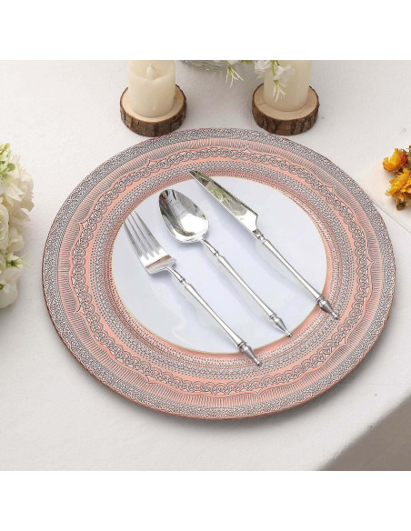 Set de 12 Platos Cargadores TCF Linen 33 cm Oro Rosa Encaje