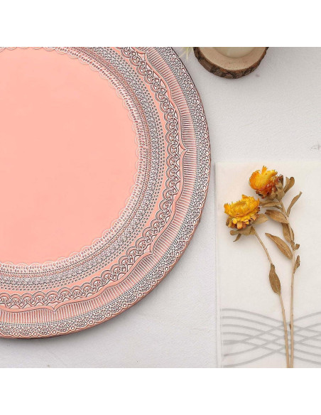 Set de 12 Platos Cargadores TCF Linen 33 cm Oro Rosa Encaje