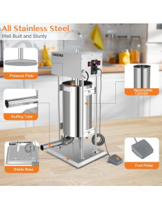 Máquina de Embutir Salchichas Eléctrica ROVSUN 15L Acero Inoxidable 2