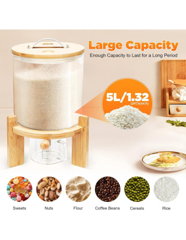 Contenedor de Almacenamiento de Cereal de Vidrio JUOPTGJ 5L
