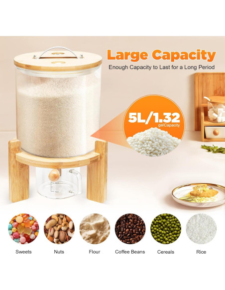 Contenedor de Almacenamiento de Cereal de Vidrio JUOPTGJ 5L