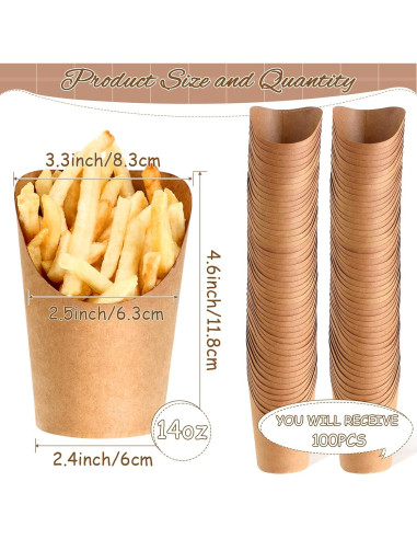 100 Soportes Desechables para Papas Fritas Honeydak 14 oz