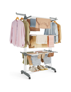 Estante Plegable para Secar Ropa SONGMICS 4 Niveles Blanco 173 cm