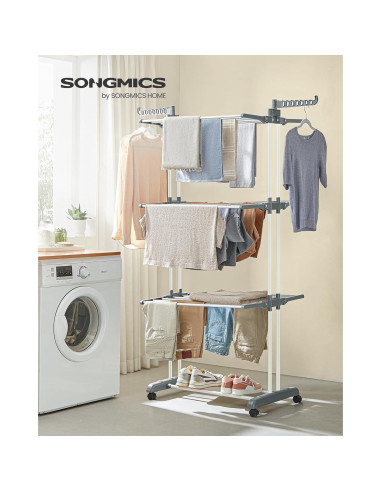 Estante Plegable para Secar Ropa SONGMICS 4 Niveles Blanco 173 cm