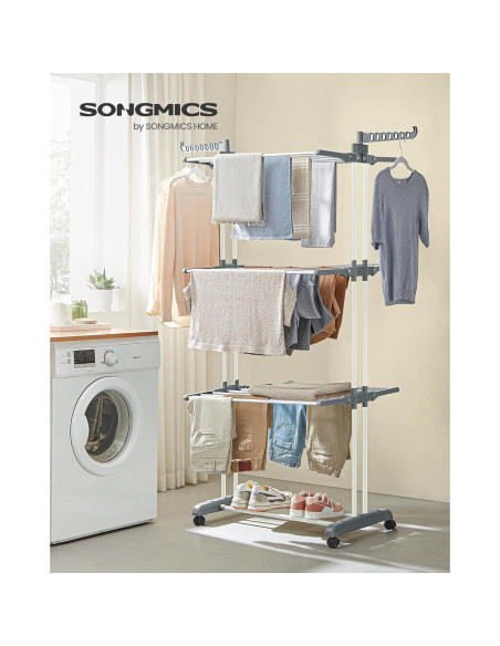 Estante Plegable para Secar Ropa SONGMICS 4 Niveles Blanco 173 cm