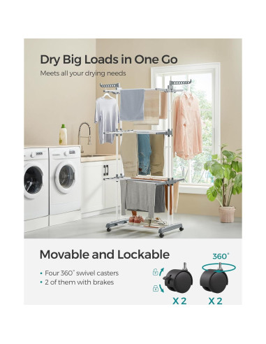 Estante Plegable para Secar Ropa SONGMICS 4 Niveles Blanco 173 cm