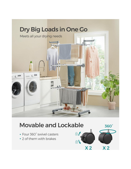 Estante Plegable para Secar Ropa SONGMICS 4 Niveles Blanco 173 cm