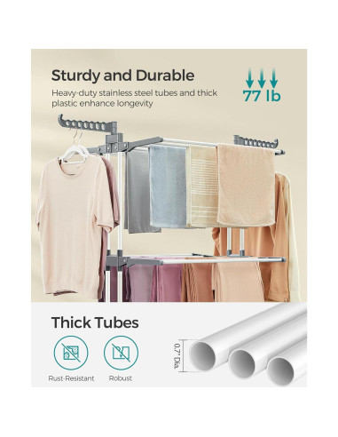 Estante Plegable para Secar Ropa SONGMICS 4 Niveles Blanco 173 cm