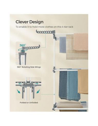 Estante Plegable para Secar Ropa SONGMICS 4 Niveles Blanco 173 cm