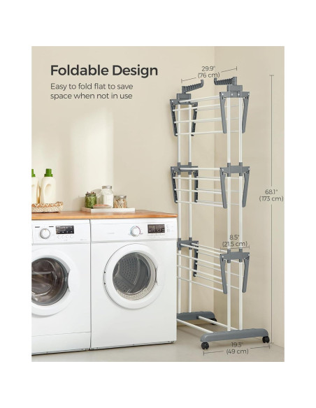 Estante Plegable para Secar Ropa SONGMICS 4 Niveles Blanco 173 cm