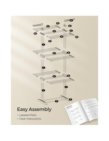 Estante Plegable para Secar Ropa SONGMICS 4 Niveles Blanco 173 cm