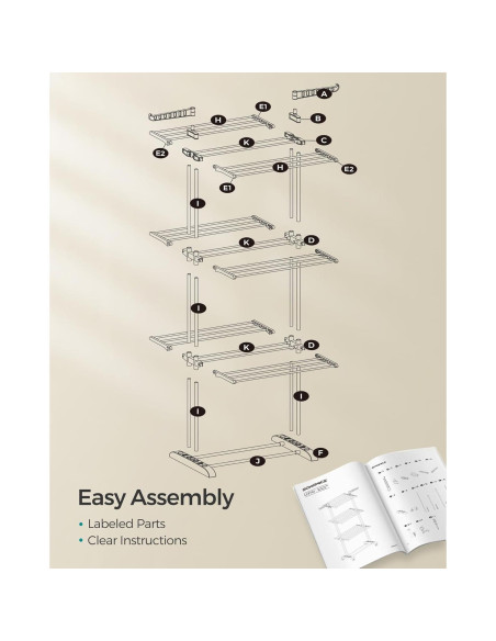 Estante Plegable para Secar Ropa SONGMICS 4 Niveles Blanco 173 cm