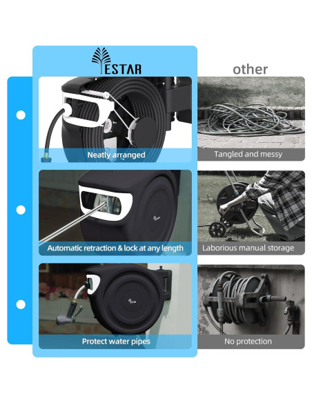 Carrete de Manguera de Jardín Automático Yestar 40m con Boquilla