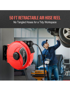 Carrete de Manguera de Aire Retráctil Vkndoynt 1/4" x 15.24 m 2