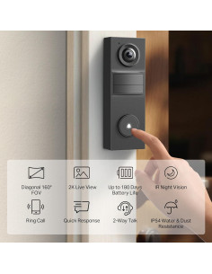 Cámara Timbre Inalámbrico Tapo D205 - 2K, 160 Vista, AI 2
