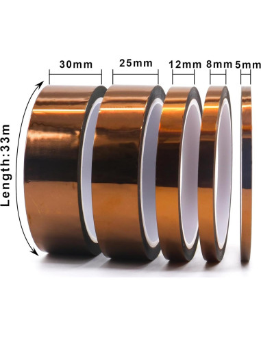 Cinta de Polimida Bomei Pack 5 Unidades 5/8/12/25/30mm x 33m