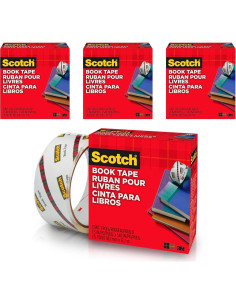 Cinta para Libros Scotch 845, 3.81 cm x 13.72 m, Transparente, 4 Rollos 2