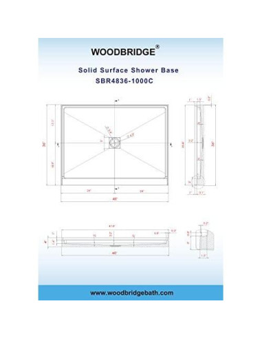Base de Ducha Antideslizante WOODBRIDGE 121.9x91.4cm Drenaje Central