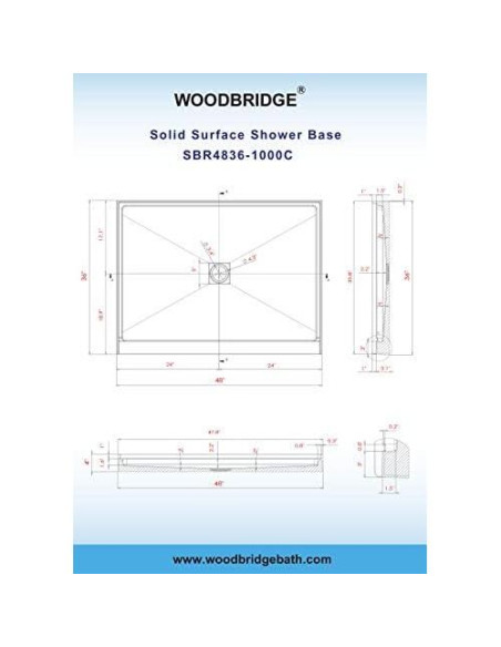 Base de Ducha Antideslizante WOODBRIDGE 121.9x91.4cm Drenaje Central