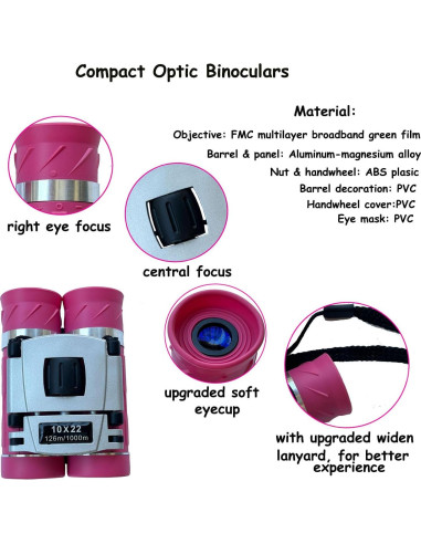 Binoculares Compactos 10x22 Walkebuy Rosa para Observación