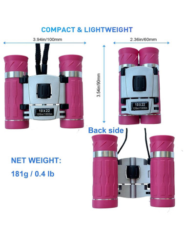 Binoculares Compactos 10x22 Walkebuy Rosa para Observación