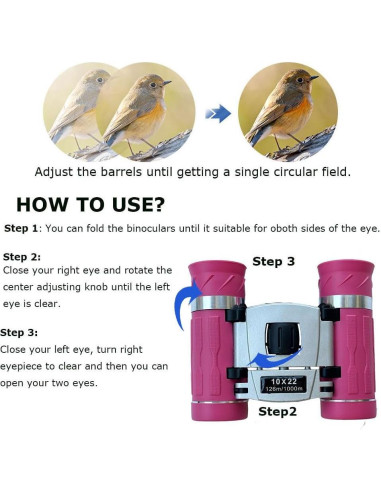 Binoculares Compactos 10x22 Walkebuy Rosa para Observación