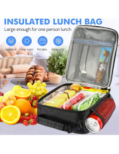 Bolsa de Almuerzo Aislada BNKANG Negra Compacta 22x11x26cm 2