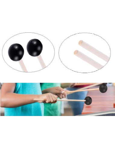 Mazas de Marimba 1 Par Hilo Azul y 1 Par Goma con Mango Madera