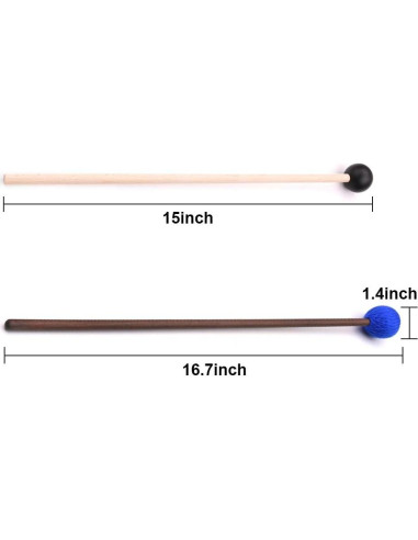 Mazas de Marimba 1 Par Hilo Azul y 1 Par Goma con Mango Madera