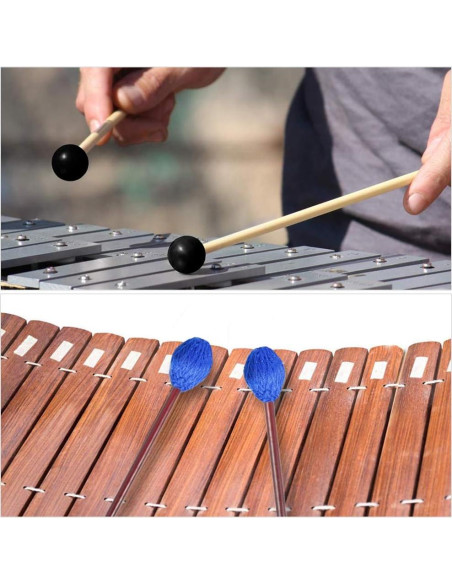 Mazas de Marimba 1 Par Hilo Azul y 1 Par Goma con Mango Madera