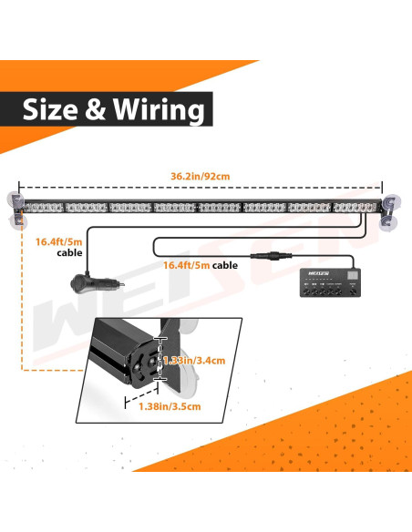 Barra de Luz Estroboscópica LED WeiSen 89 cm 48W Ámbar/Blanco