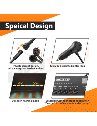 Barra de Luz Estroboscópica LED WeiSen 89 cm 48W Ámbar/Blanco