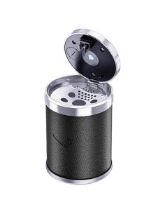Cenicero de coche Dickno con tapa y luz LED azul, negro