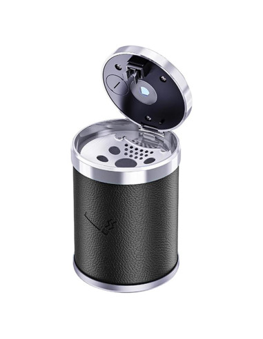 Cenicero de coche Dickno con tapa y luz LED azul, negro