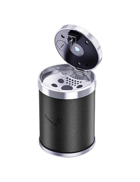 Cenicero de coche Dickno con tapa y luz LED azul, negro