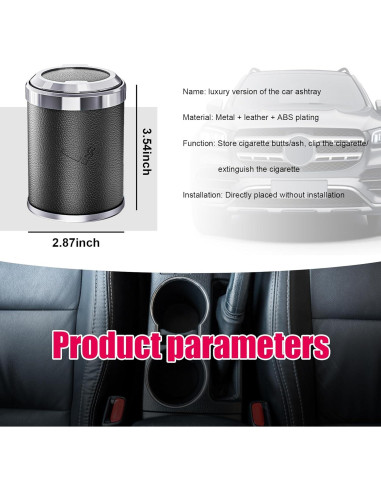 Cenicero de coche Dickno con tapa y luz LED azul, negro