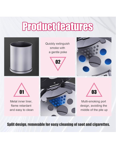 Cenicero de coche Dickno con tapa y luz LED azul, negro